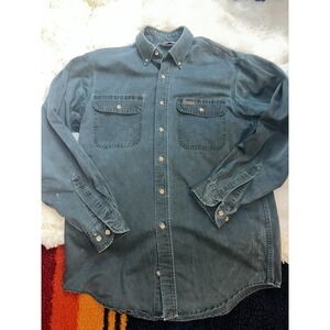 Vintage Carhartt Heavy Cotton Long Sleeve Button Down Work Shirt TEAL size M